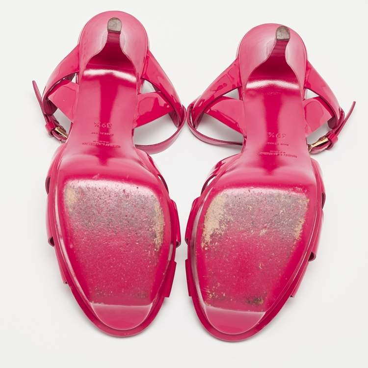 Pre Owned Saint Laurent Pink Patent Leather Tribute Sandals Size 39.5