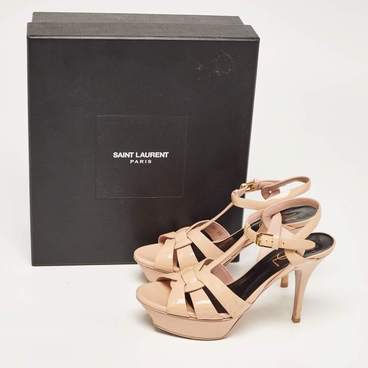 Pre Owned Saint Laurent Beige Patent Leather Tribute Sandals Size 36