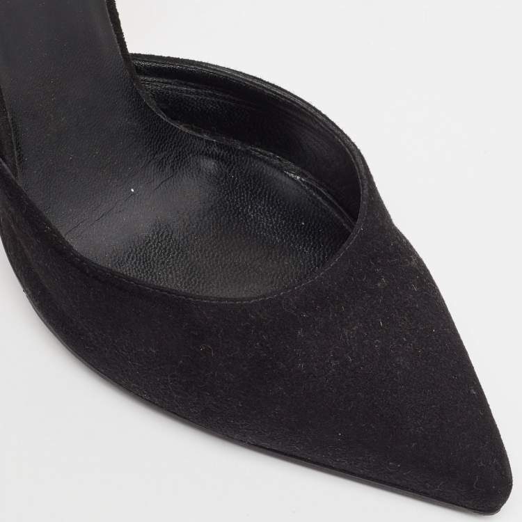 Pre Owned Saint Laurent Black Suede Bow D'orsay Pumps Size 37.5