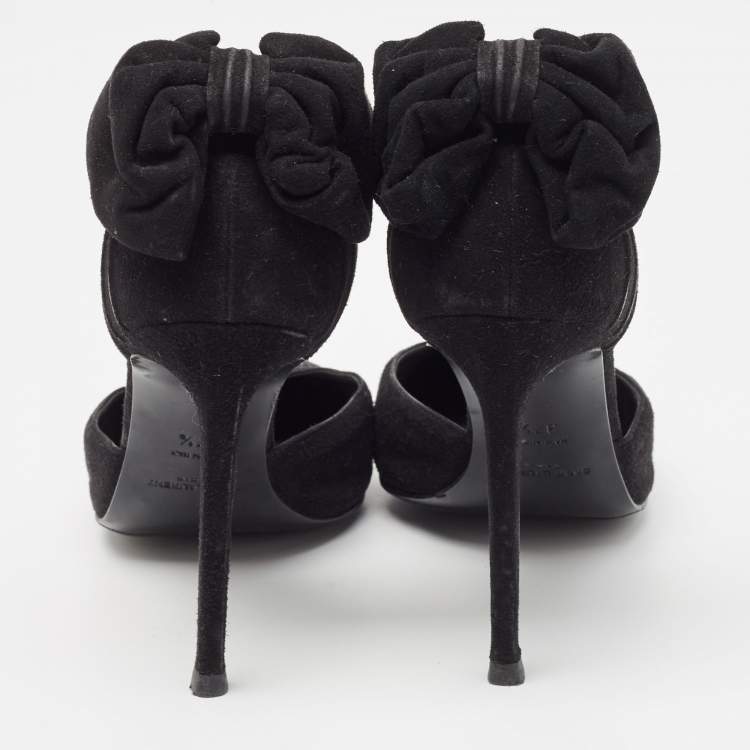 Pre Owned Saint Laurent Black Suede Bow D'orsay Pumps Size 37.5