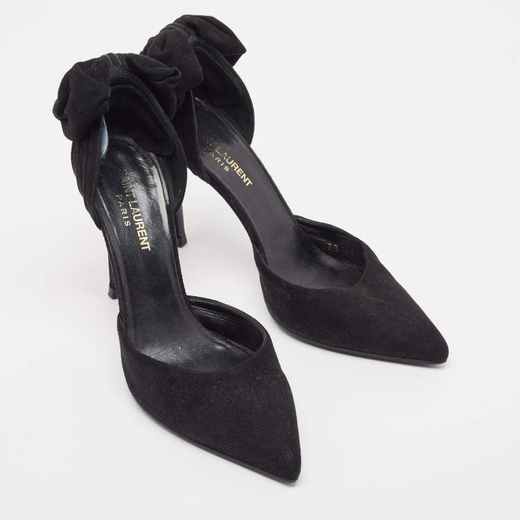 Pre Owned Saint Laurent Black Suede Bow D'orsay Pumps Size 37.5