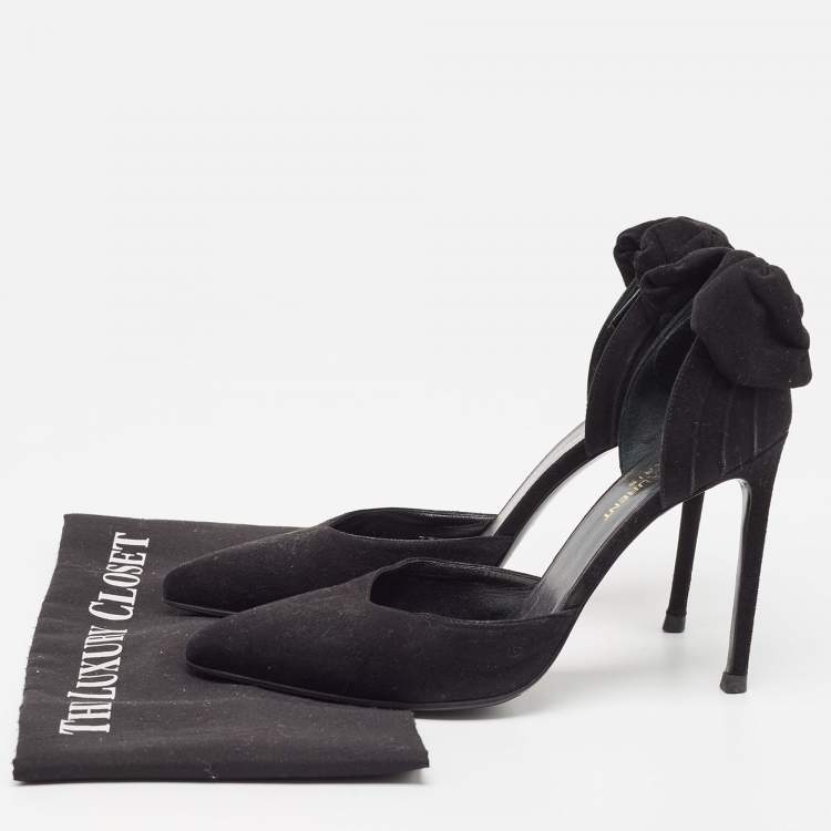 Pre Owned Saint Laurent Black Suede Bow D'orsay Pumps Size 37.5