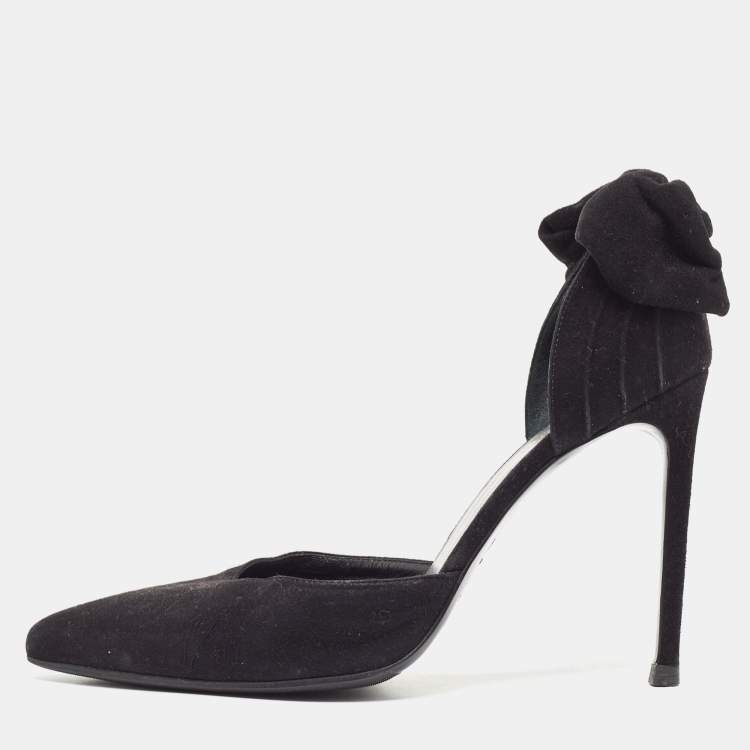 Pre Owned Saint Laurent Black Suede Bow D'orsay Pumps Size 37.5