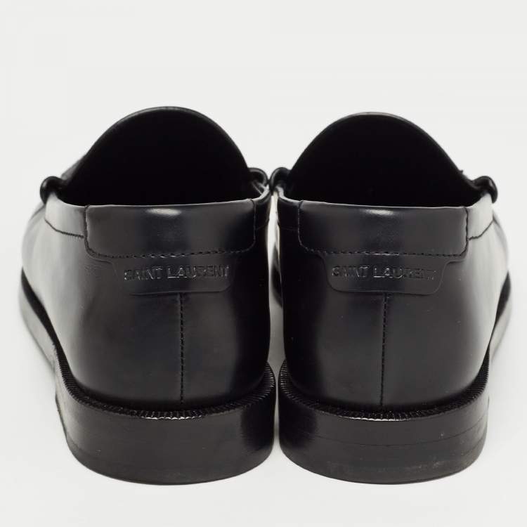 Pre Owned Saint Laurent Black Leather Slip On Loafers Size 35.5