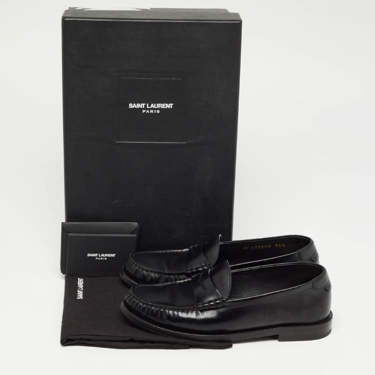 Pre Owned Saint Laurent Black Leather Slip On Loafers Size 35.5