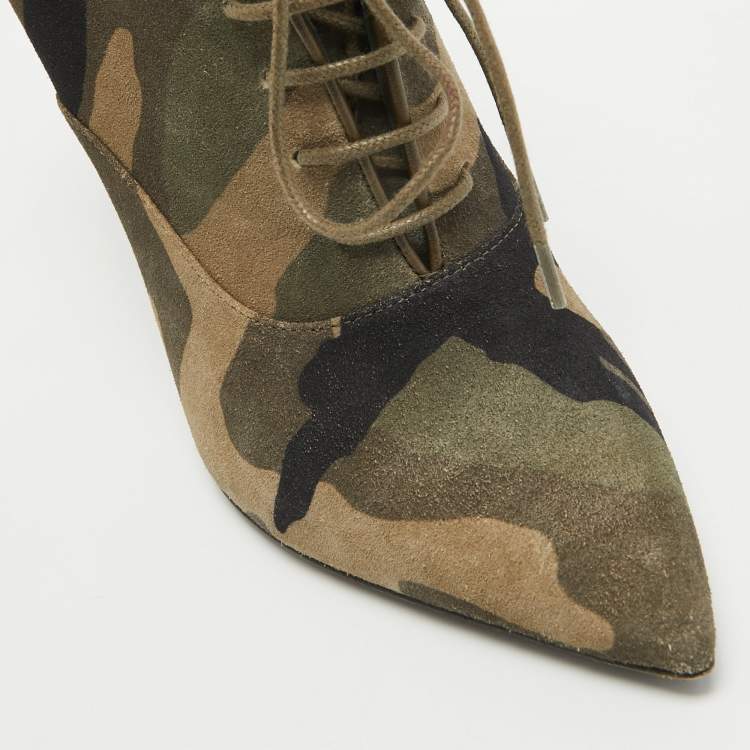 Pre Owned Saint Laurent Multicolor Suede Lace Up Ankle Boots Size 35.5    