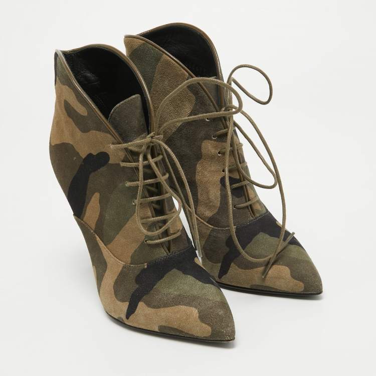 Pre Owned Saint Laurent Multicolor Suede Lace Up Ankle Boots Size 35.5    