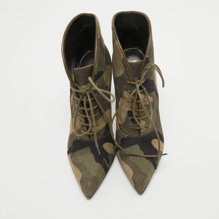 Pre Owned Saint Laurent Multicolor Suede Lace Up Ankle Boots Size 35.5    