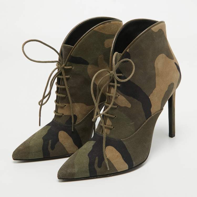 Pre Owned Saint Laurent Multicolor Suede Lace Up Ankle Boots Size 35.5    