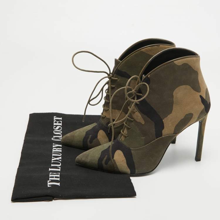 Pre Owned Saint Laurent Multicolor Suede Lace Up Ankle Boots Size 35.5    