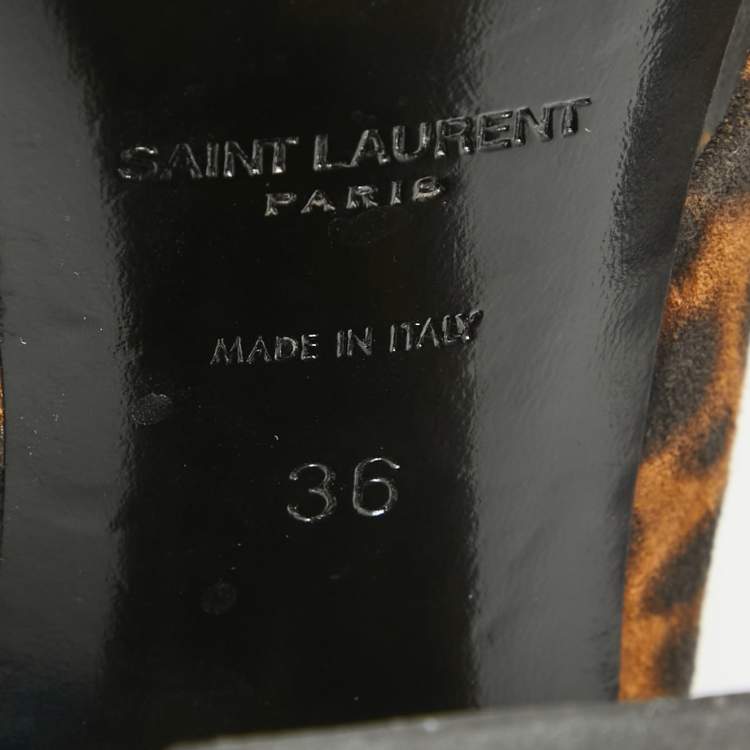 Pre Owned Saint Laurent Brown Leopard Print Suede Loulou Slide Sandals Size 36