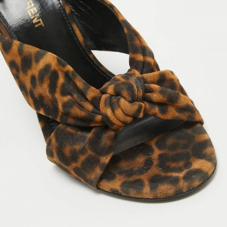 Pre Owned Saint Laurent Brown Leopard Print Suede Loulou Slide Sandals Size 36