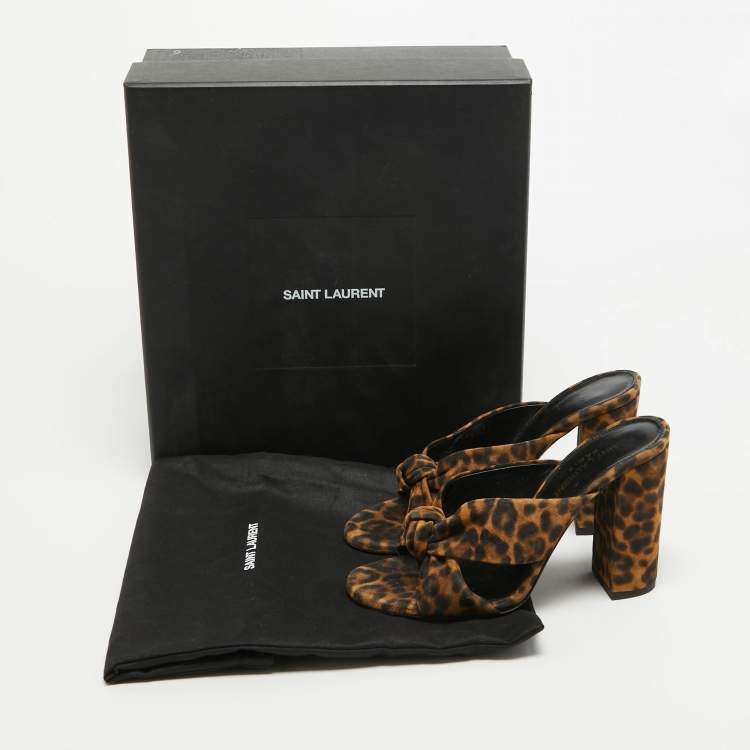 Pre Owned Saint Laurent Brown Leopard Print Suede Loulou Slide Sandals Size 36
