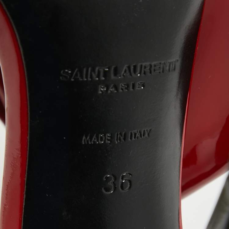 Pre Owned Saint Laurent Red Patent Leather Freja Bow Sandals Size 36