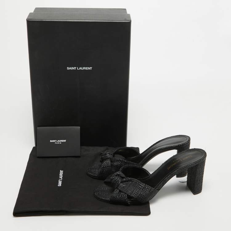 Pre Owned Saint Laurent Black Raffia Loulou Slide Sandals Size 36