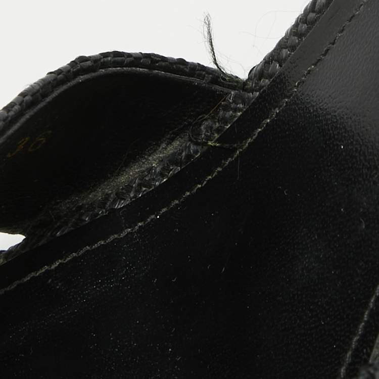 Pre Owned Saint Laurent Black Raffia Loulou Slide Sandals Size 36