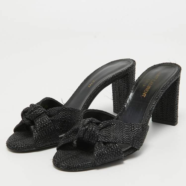 Pre Owned Saint Laurent Black Raffia Loulou Slide Sandals Size 36