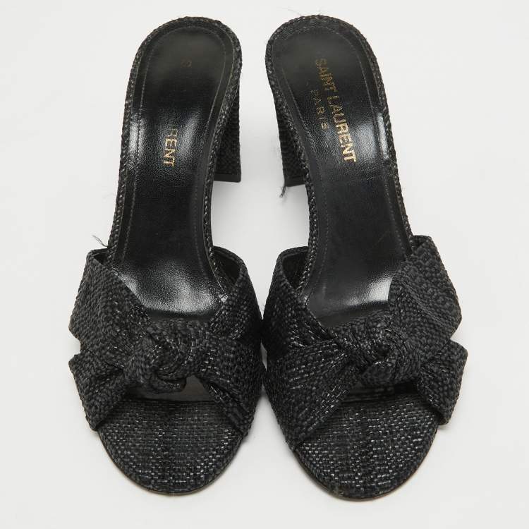 Pre Owned Saint Laurent Black Raffia Loulou Slide Sandals Size 36
