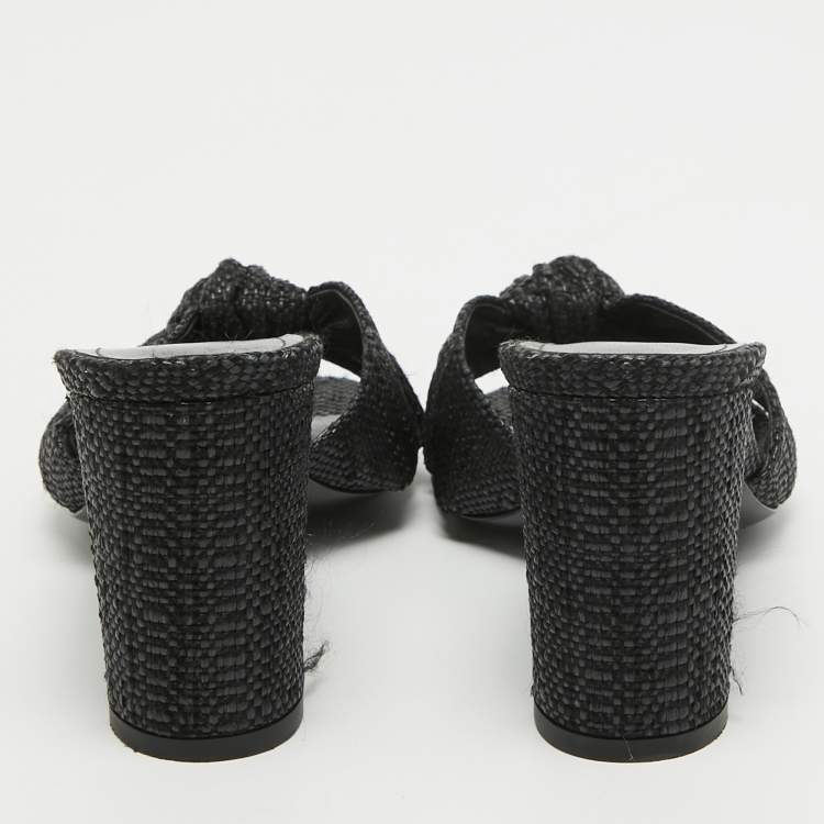 Pre Owned Saint Laurent Black Raffia Loulou Slide Sandals Size 36