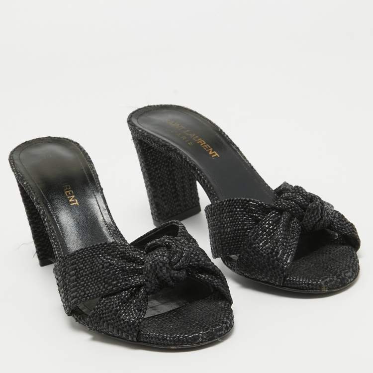 Pre Owned Saint Laurent Black Raffia Loulou Slide Sandals Size 36