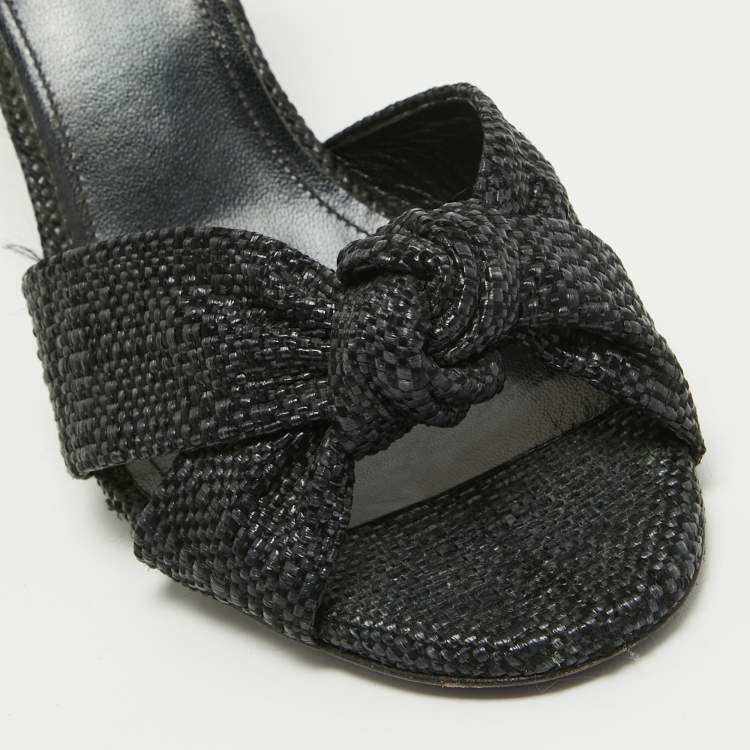 Pre Owned Saint Laurent Black Raffia Loulou Slide Sandals Size 36