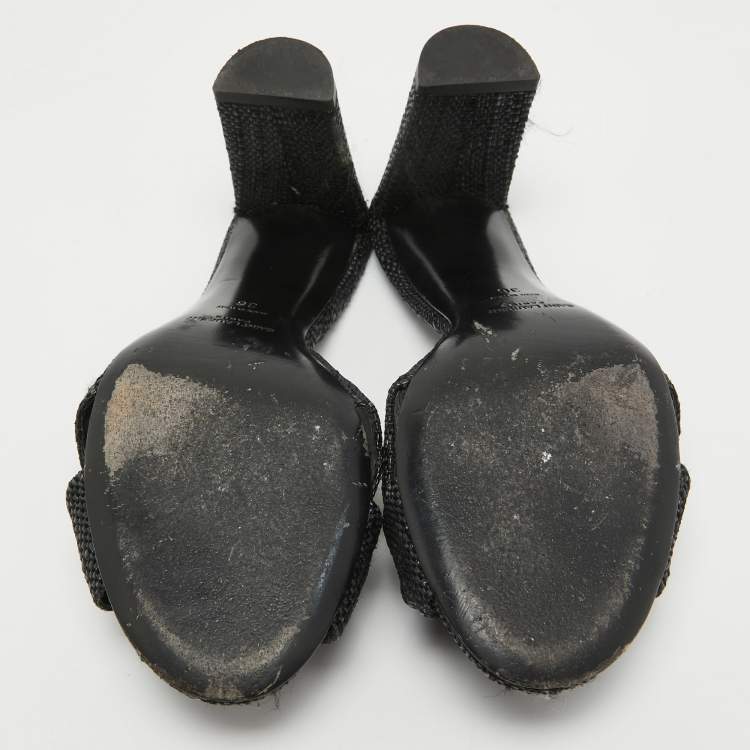 Pre Owned Saint Laurent Black Raffia Loulou Slide Sandals Size 36