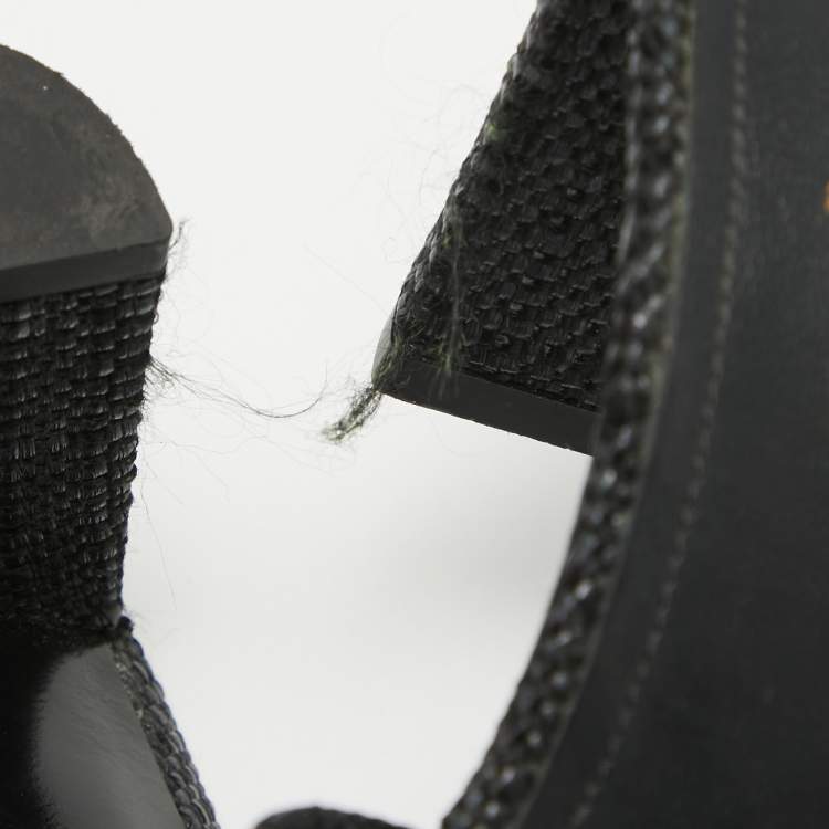 Pre Owned Saint Laurent Black Raffia Loulou Slide Sandals Size 36