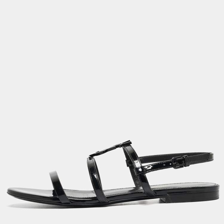 Pre Owned Saint Laurent Black Patent Leather Cassandra Flat Sandals Size 36