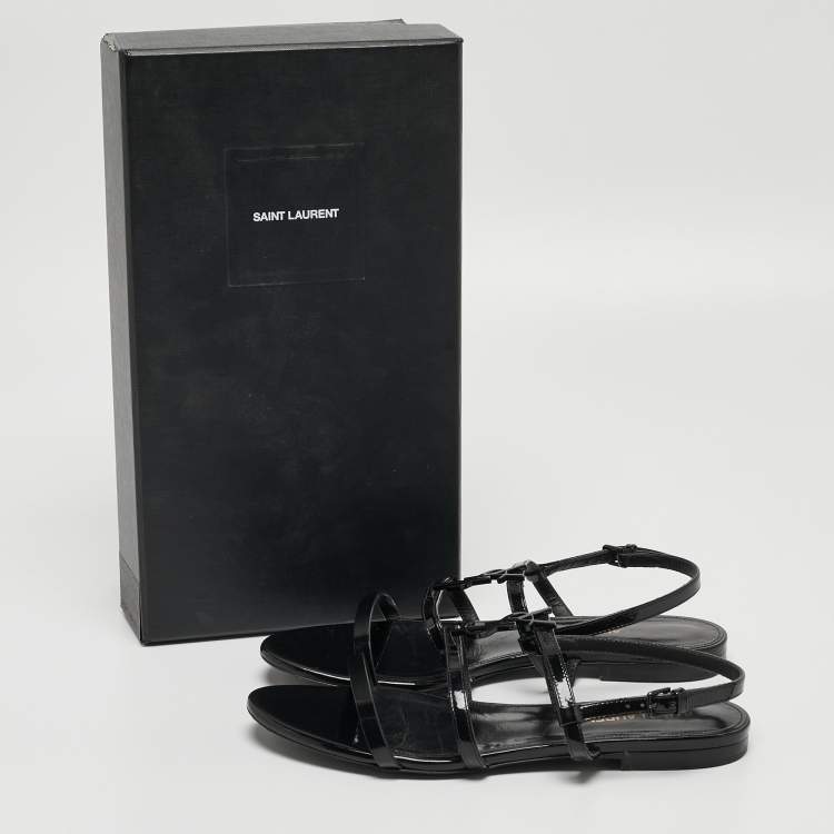 Pre Owned Saint Laurent Black Patent Leather Cassandra Flat Sandals Size 36