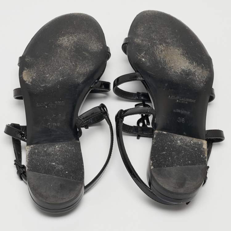 Pre Owned Saint Laurent Black Patent Leather Cassandra Flat Sandals Size 36