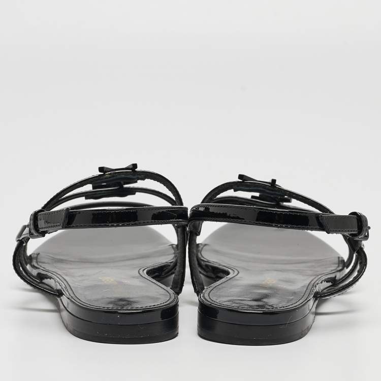 Pre Owned Saint Laurent Black Patent Leather Cassandra Flat Sandals Size 36