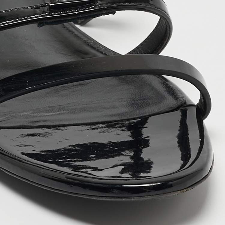 Pre Owned Saint Laurent Black Patent Leather Cassandra Flat Sandals Size 36