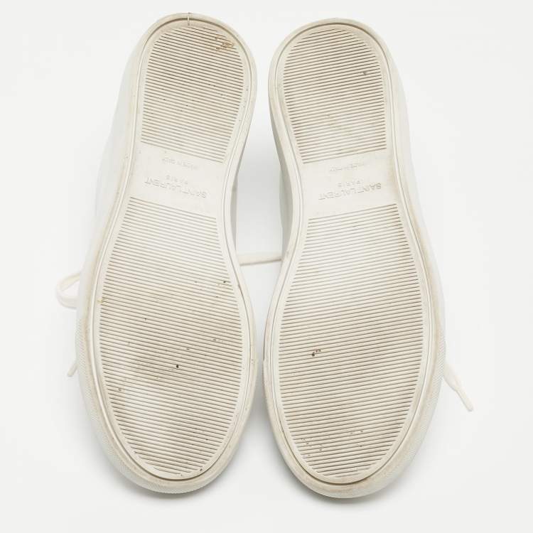 Pre Owned Saint Laurent White White Leather Low Top Sneakers Size 38.5