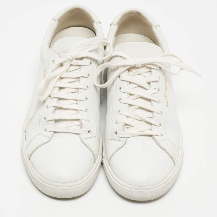 Pre Owned Saint Laurent White White Leather Low Top Sneakers Size 38.5