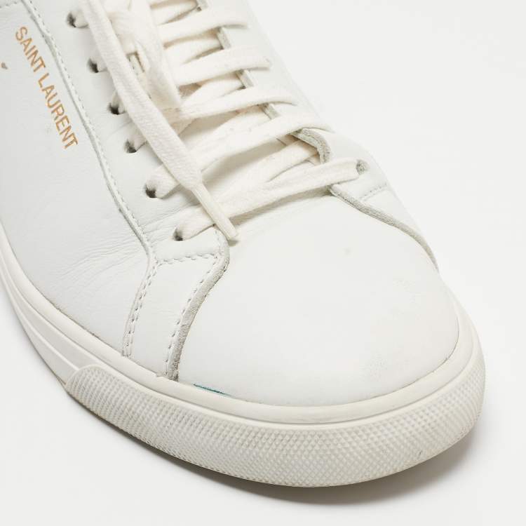 Pre Owned Saint Laurent White White Leather Low Top Sneakers Size 38.5