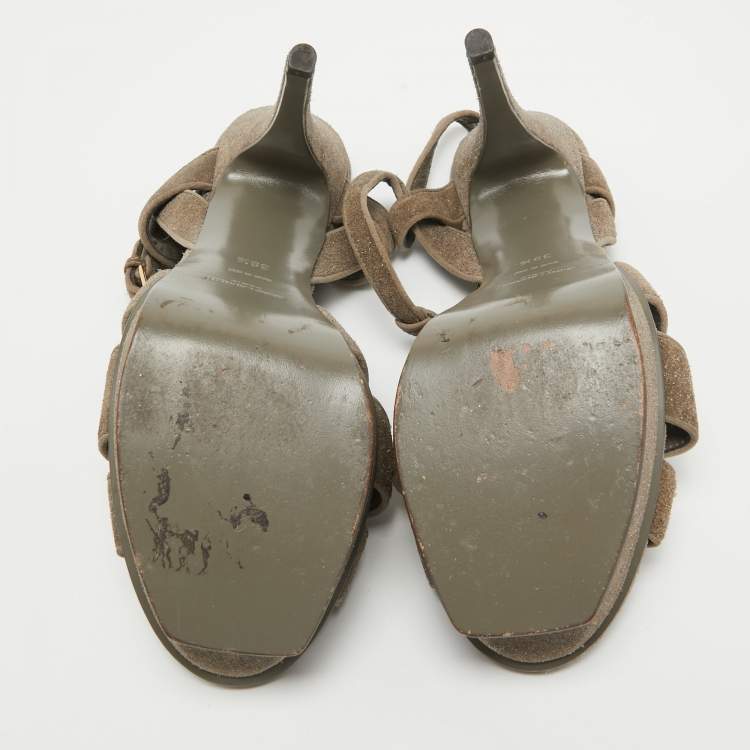 Pre Owned Saint Laurent Olive Green Dazzle Suede Tribute Sandals Size 39.5