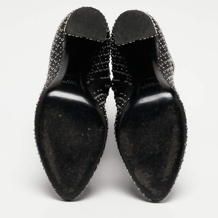 Pre Owned Saint Laurent Black Leather Buckle Ankle Boots Size 37
