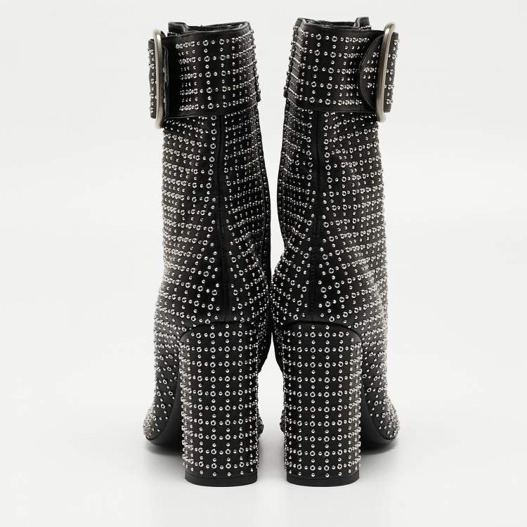 Pre Owned Saint Laurent Black Leather Buckle Ankle Boots Size 37