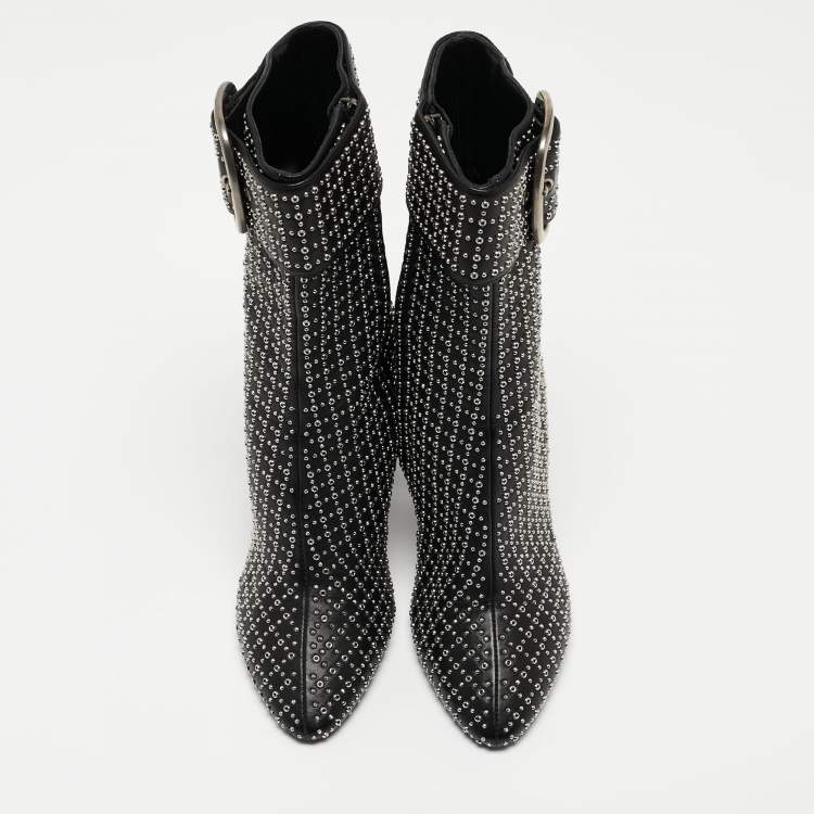 Pre Owned Saint Laurent Black Leather Buckle Ankle Boots Size 37