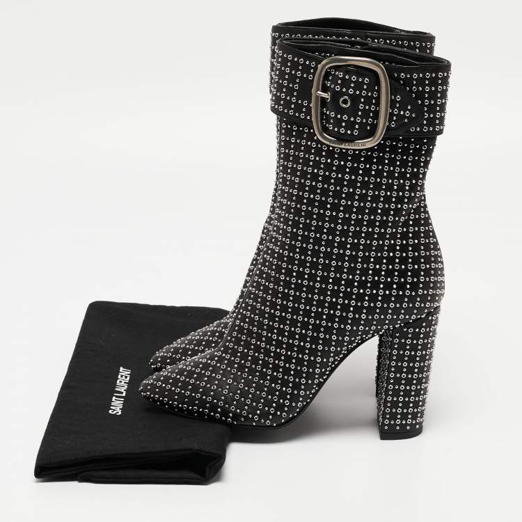 Pre Owned Saint Laurent Black Leather Buckle Ankle Boots Size 37