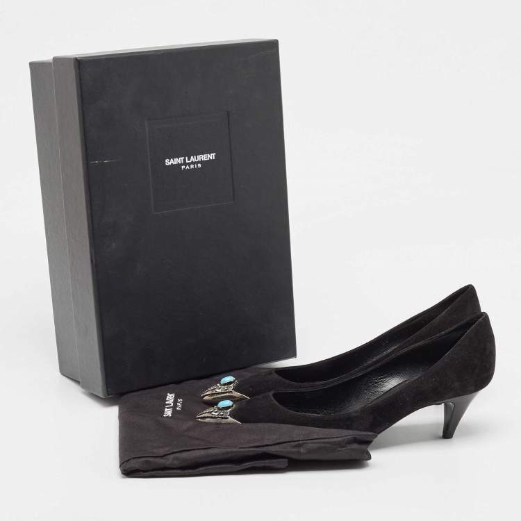 مملوكة مسبقًا Saint Laurent Black Suede Pointed Toe Pumps Size 37