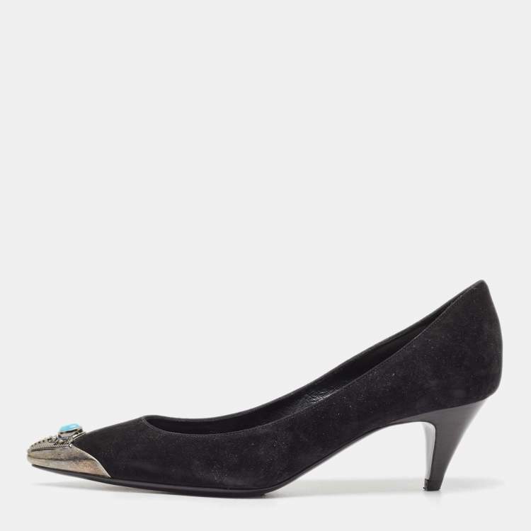 مملوكة مسبقًا Saint Laurent Black Suede Pointed Toe Pumps Size 37