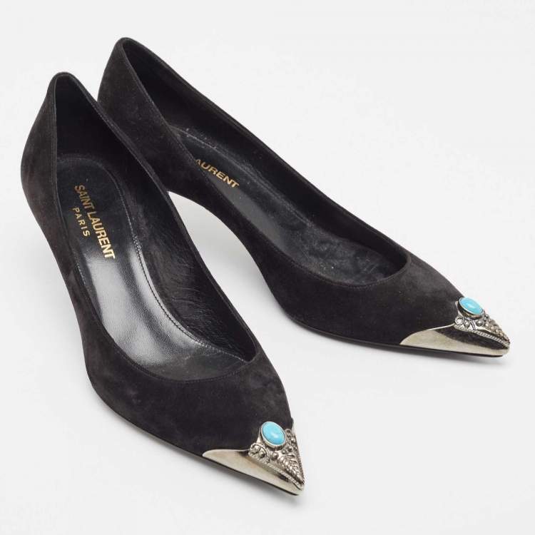 مملوكة مسبقًا Saint Laurent Black Suede Pointed Toe Pumps Size 37