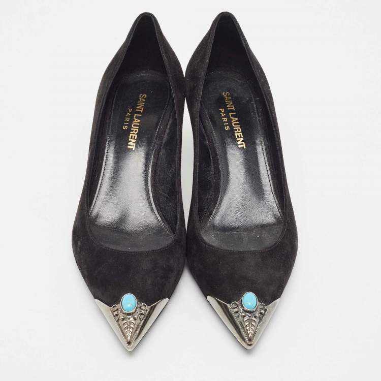 مملوكة مسبقًا Saint Laurent Black Suede Pointed Toe Pumps Size 37
