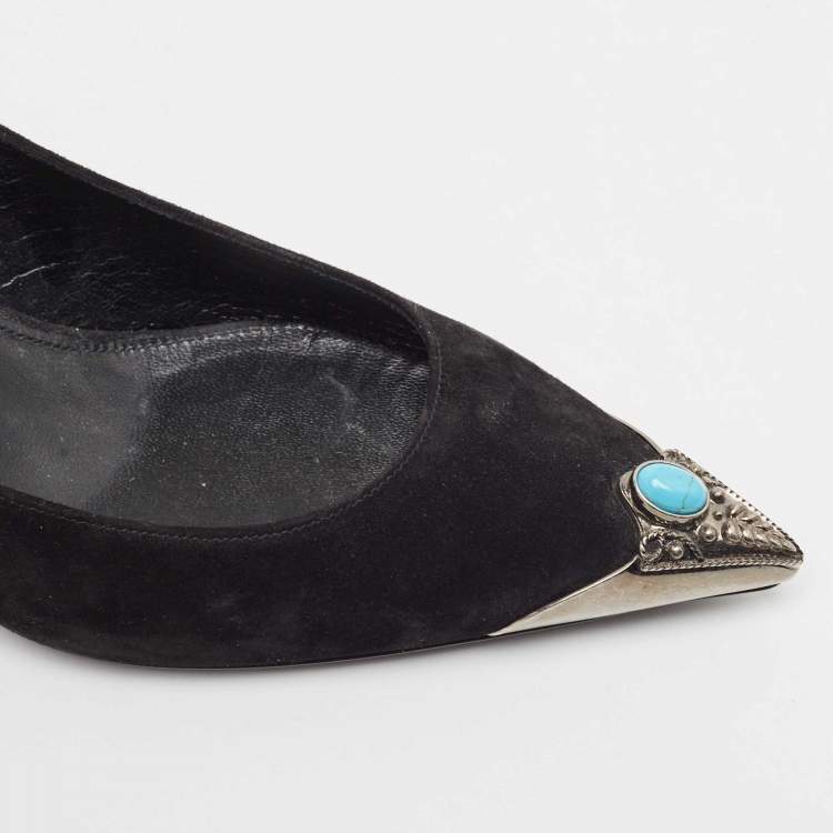 مملوكة مسبقًا Saint Laurent Black Suede Pointed Toe Pumps Size 37