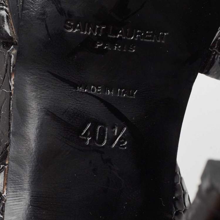 Pre Owned Saint Laurent Black Croc Embossed Leather Tribute Sandals Size 40.5