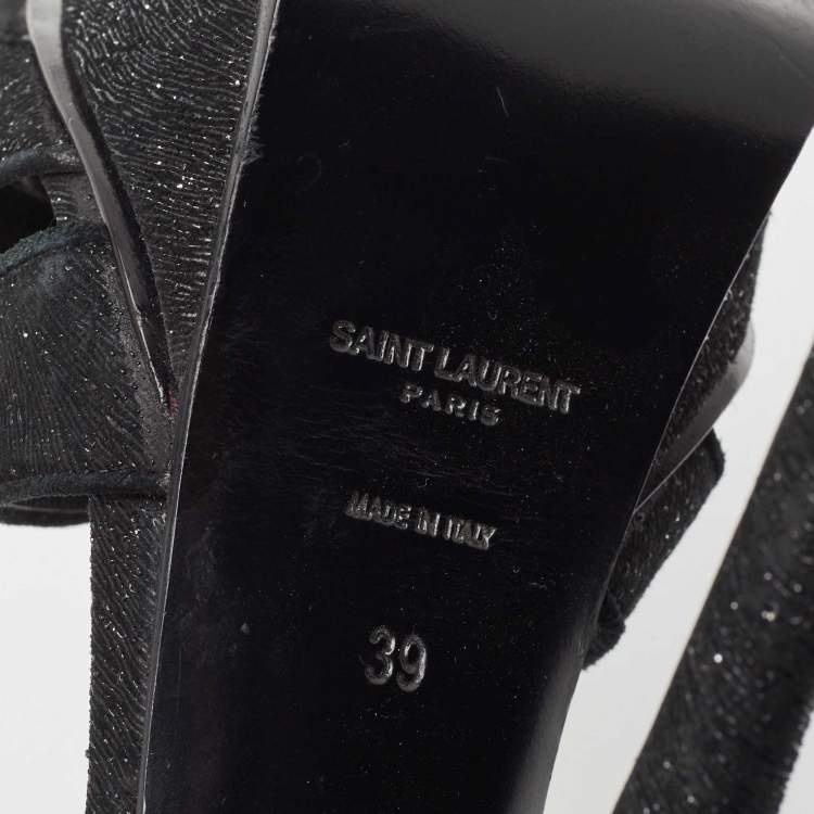 Pre Owned Saint Laurent Black Textured Suede Tribute Sandals Size 39