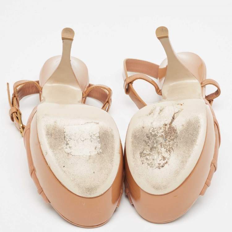 Pre Owned Saint Laurent  Brown Leather and Patent Ankle Strap Sandals Size 40