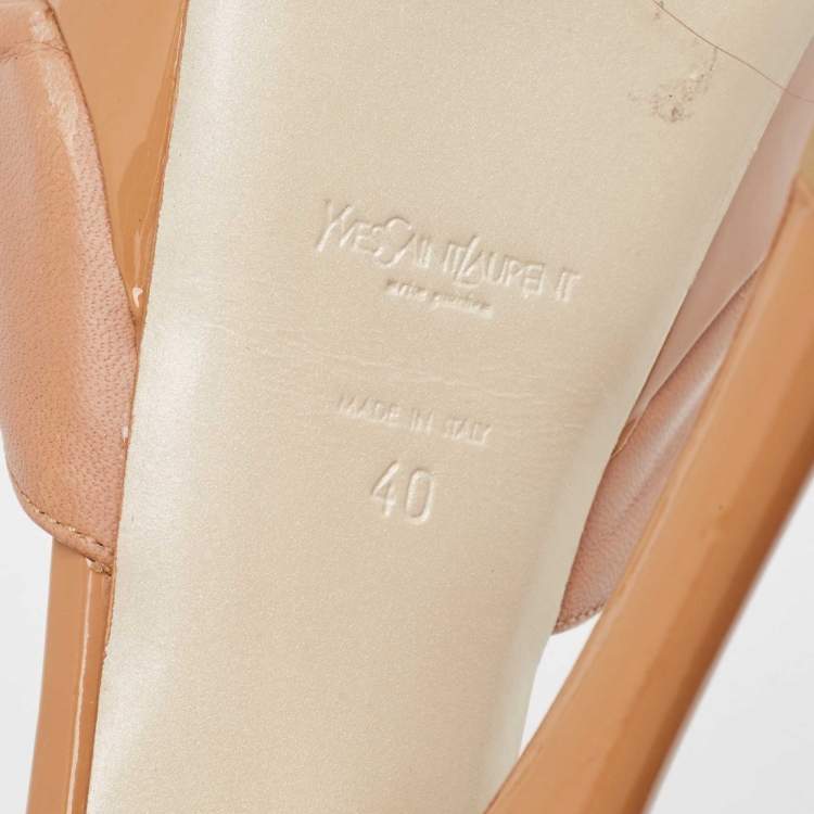 Pre Owned Saint Laurent  Brown Leather and Patent Ankle Strap Sandals Size 40