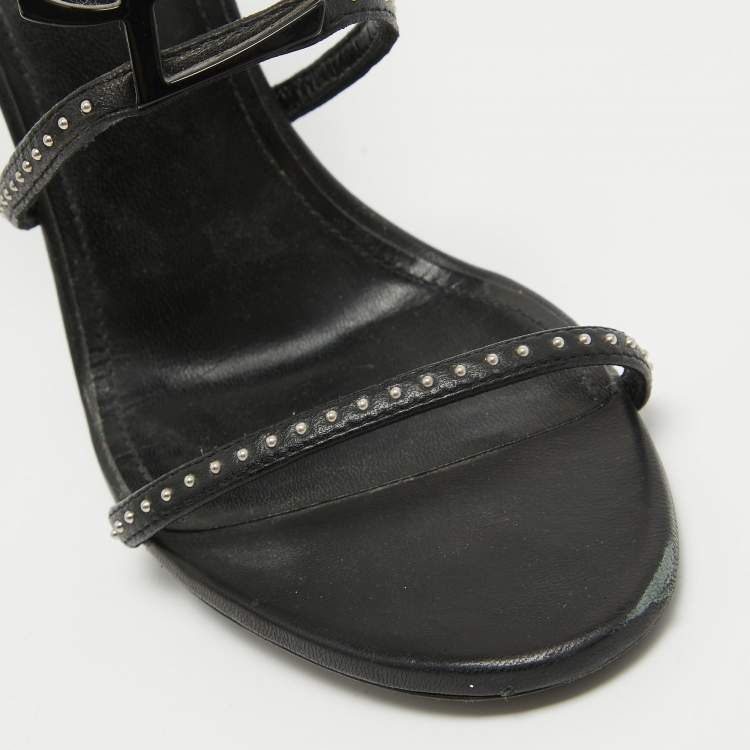 Pre Owned Saint Laurent Black Studded Leather Cassandra Ankle Strap Sandals Size 36